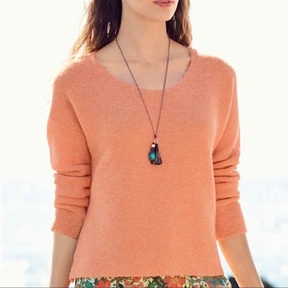 Peruvian Connection Studio Pullover Baby Alpaca Wool Knit Sweater Pastel Orange